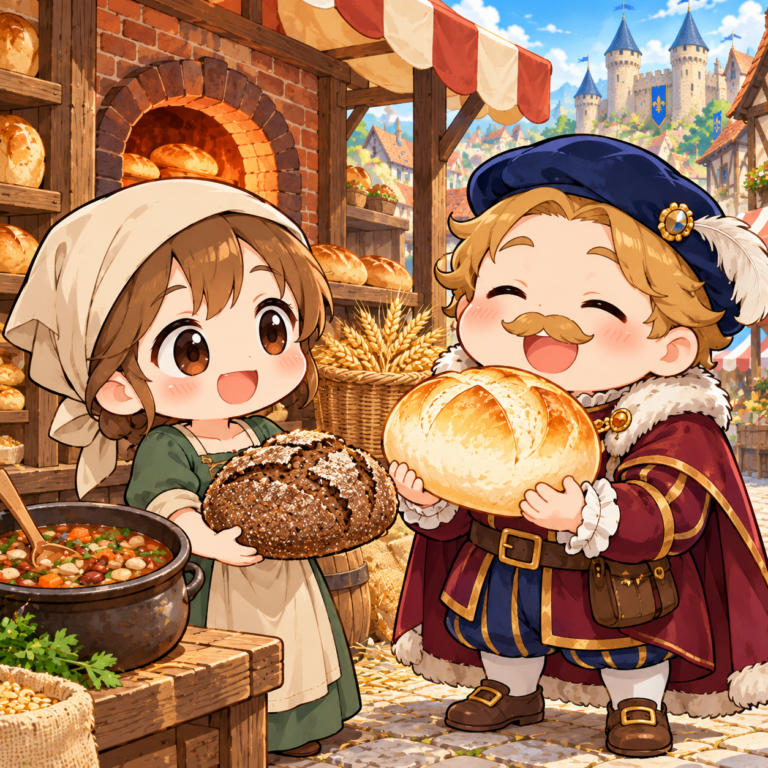 白いパンはお金持ちの食べ物のイラスト