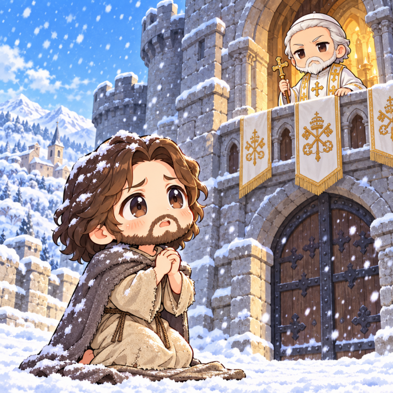 皇帝が雪の中で謝ったカノッサのイラスト