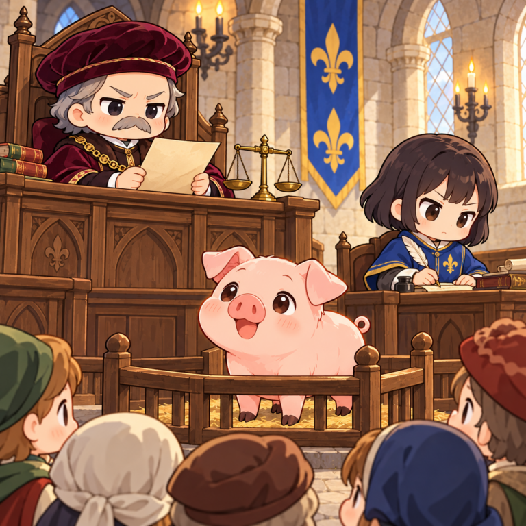 人を殺したブタが裁判にのイラスト
