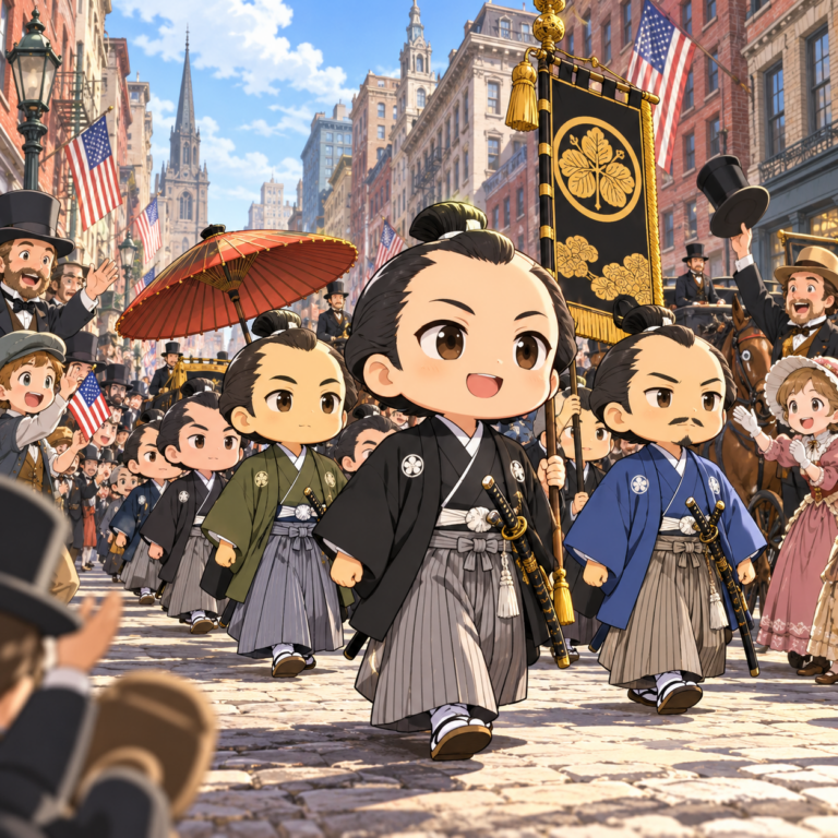 ブロードウェイを行進した侍のイラスト