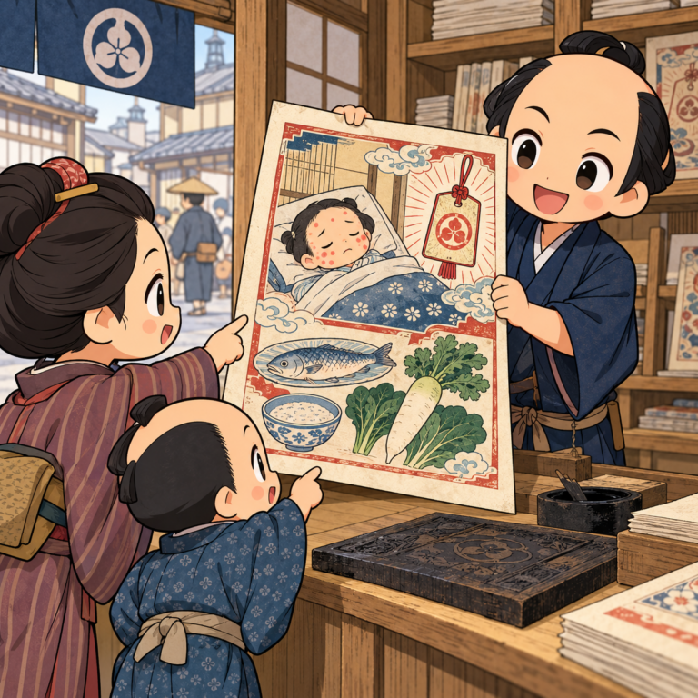 はしか除けの浮世絵が大流行のイラスト