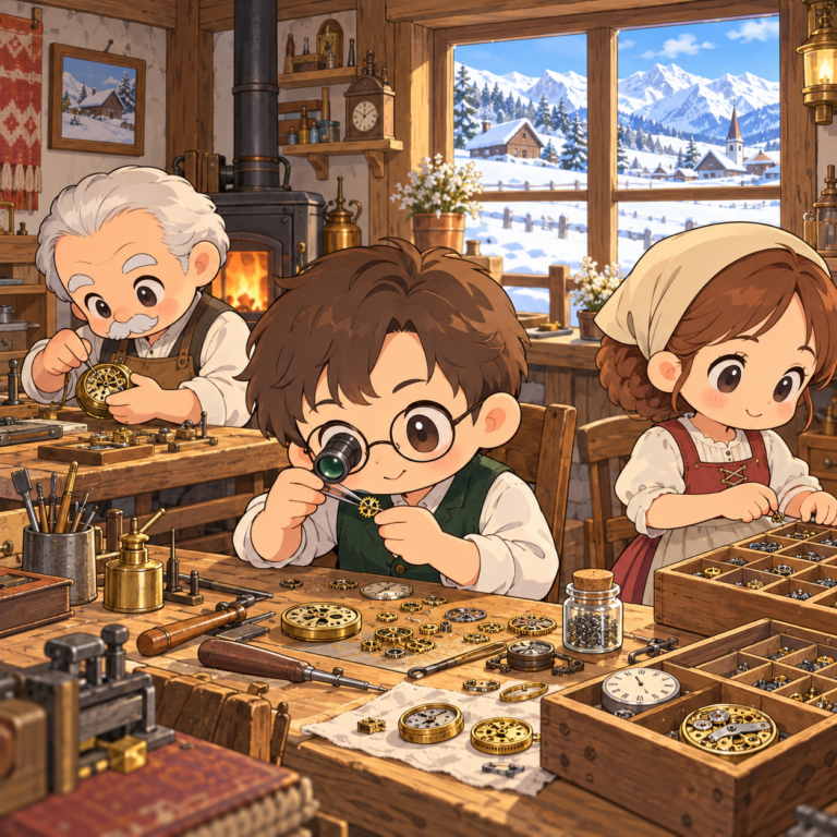 スイス時計を育てた職人たちのイラスト