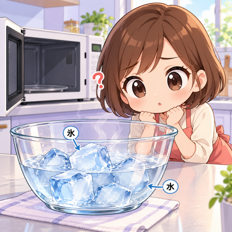 氷はレンジでほぼ温まらないのイラスト