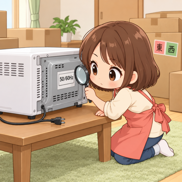 東と西で使えなかったレンジのイラスト