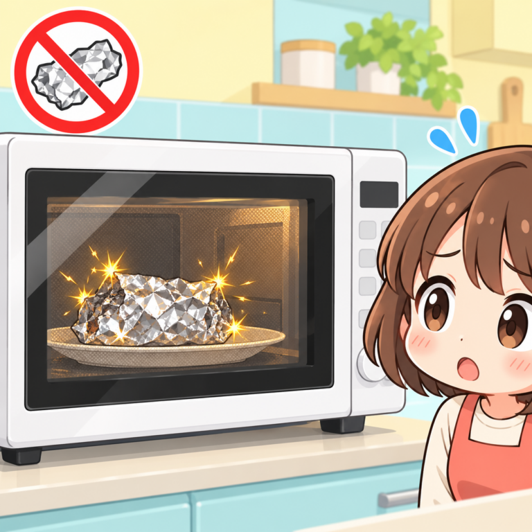アルミホイルで火花が出るワケのイラスト