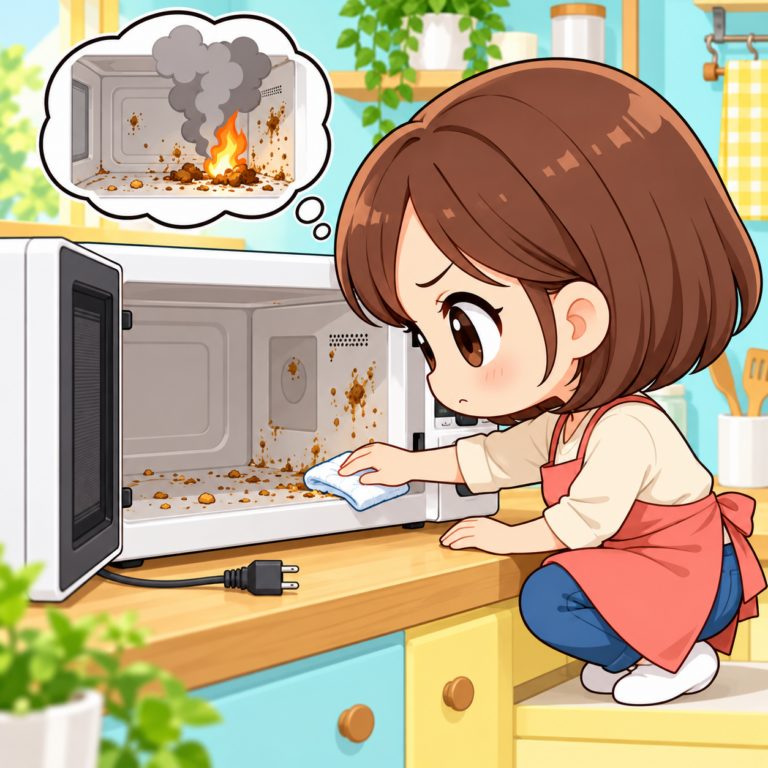 庫内の汚れが発火の原因にのイラスト