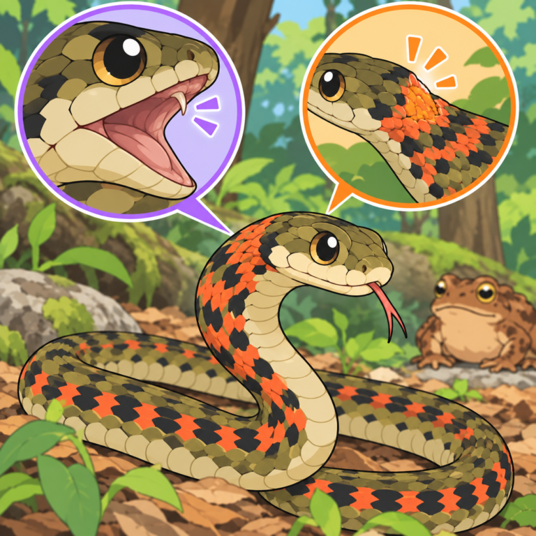 ヤマカガシの2つの毒のイラスト