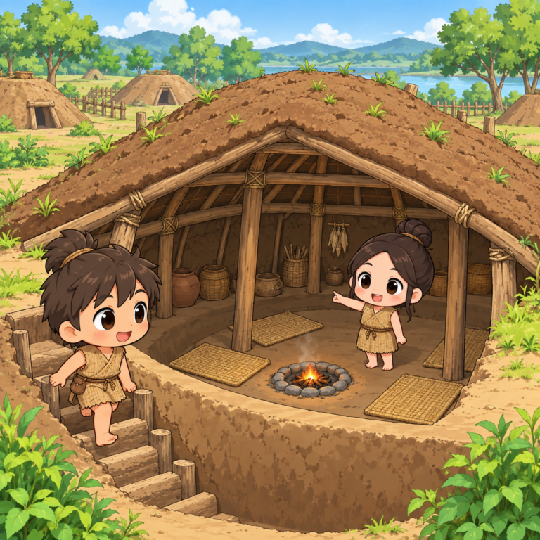 土をかぶせた屋根の住まいのイラスト