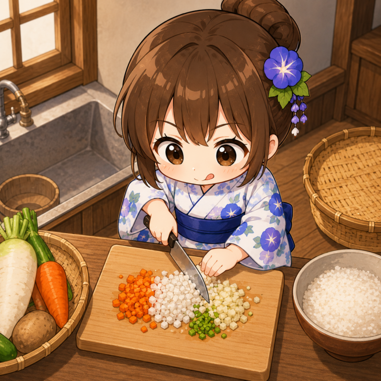 細かく刻む供え物「水の子」