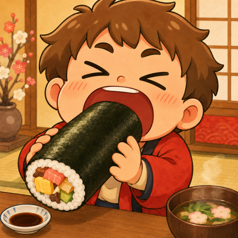 恵方巻は切らずに丸かぶり