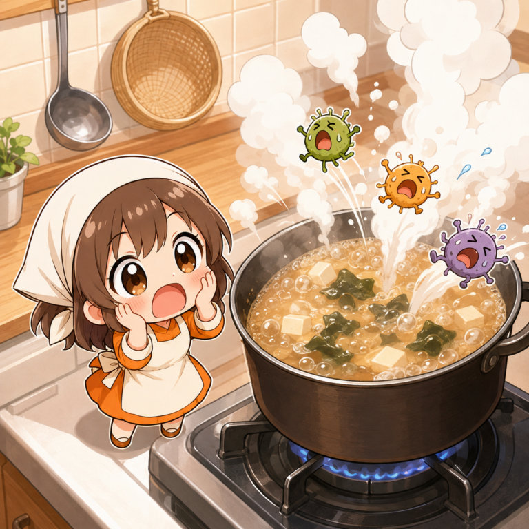 味噌汁は煮立てると菌が死ぬ