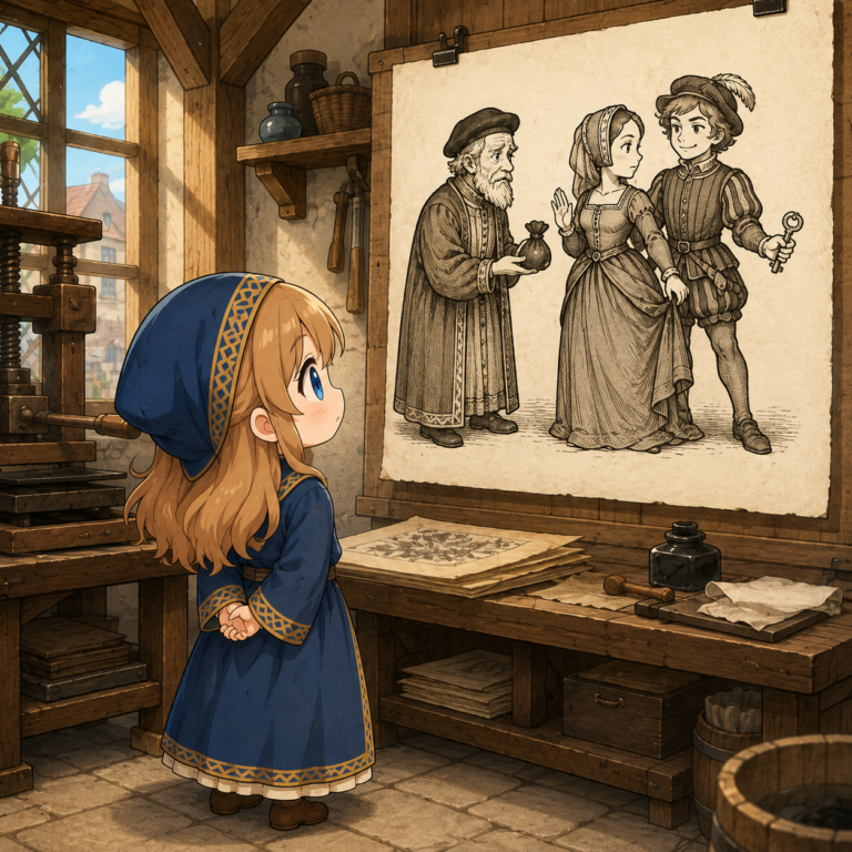 版画では笑い話の小道具