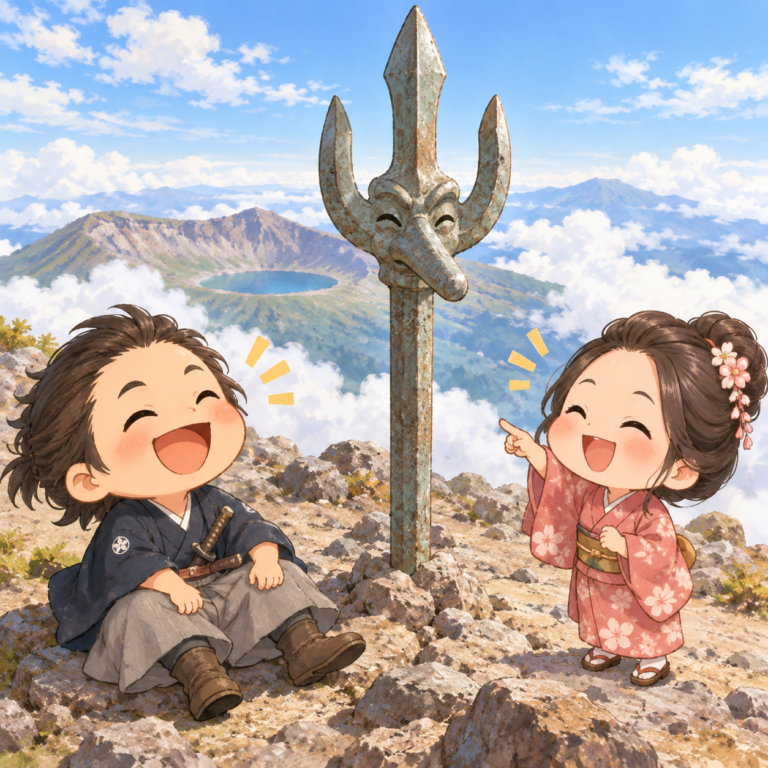 山頂の天の逆鉾に大笑い