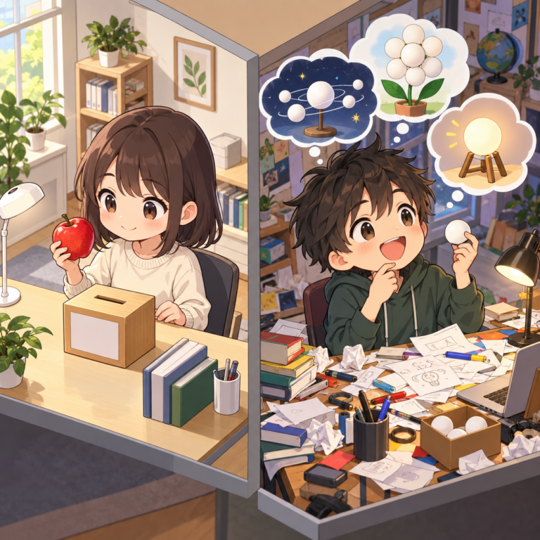 散らかった机は独創的
