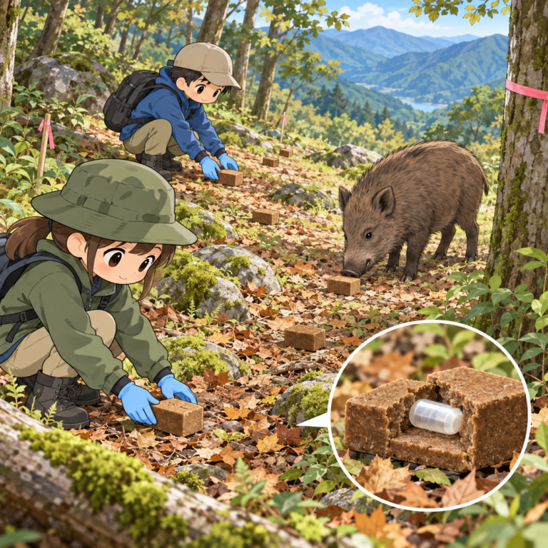 豚熱対策で山にまくワクチンの餌