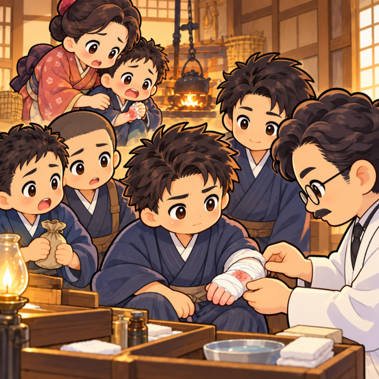 左手のやけどと重ねた手術のイラスト