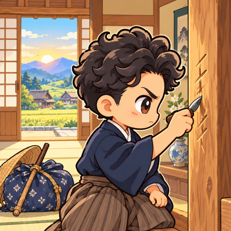 床柱に刻んだ決意の言葉のイラスト