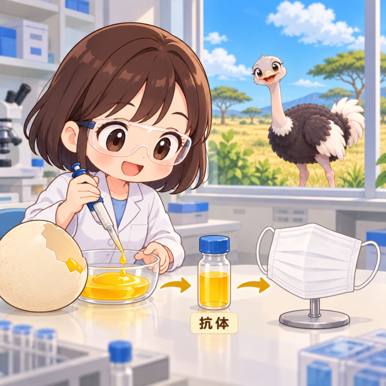 ダチョウの卵から生まれたマスクのイラスト