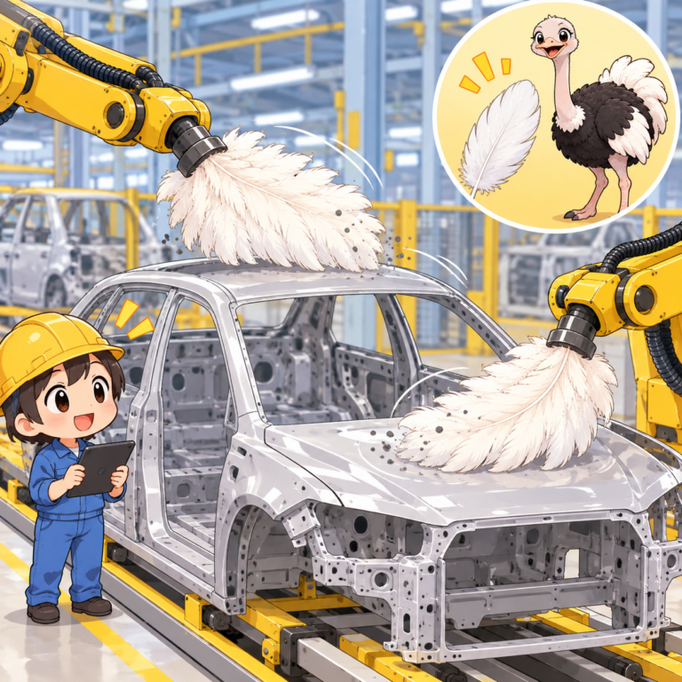車の塗装前のホコリ取りに羽根のイラスト