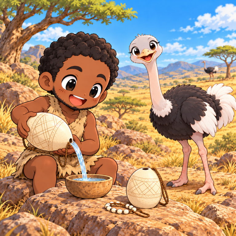 約6万年前の卵の殻の水筒のイラスト