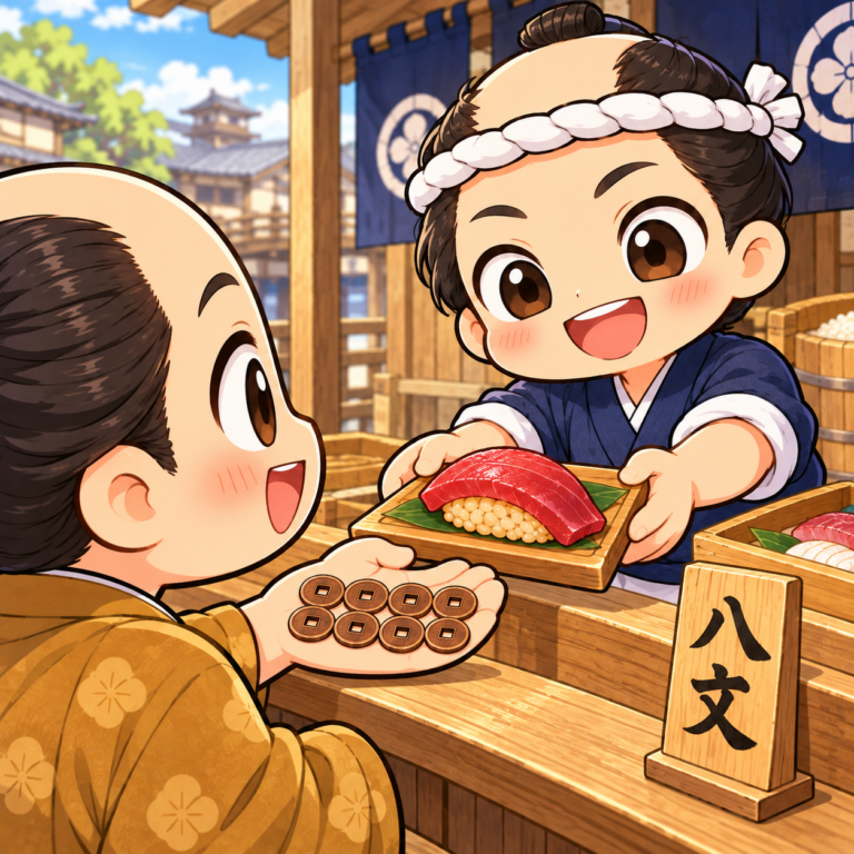 屋台の握りは1つ8文だったのイラスト