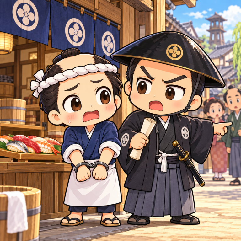 天保の改革で寿司屋が捕まったのイラスト