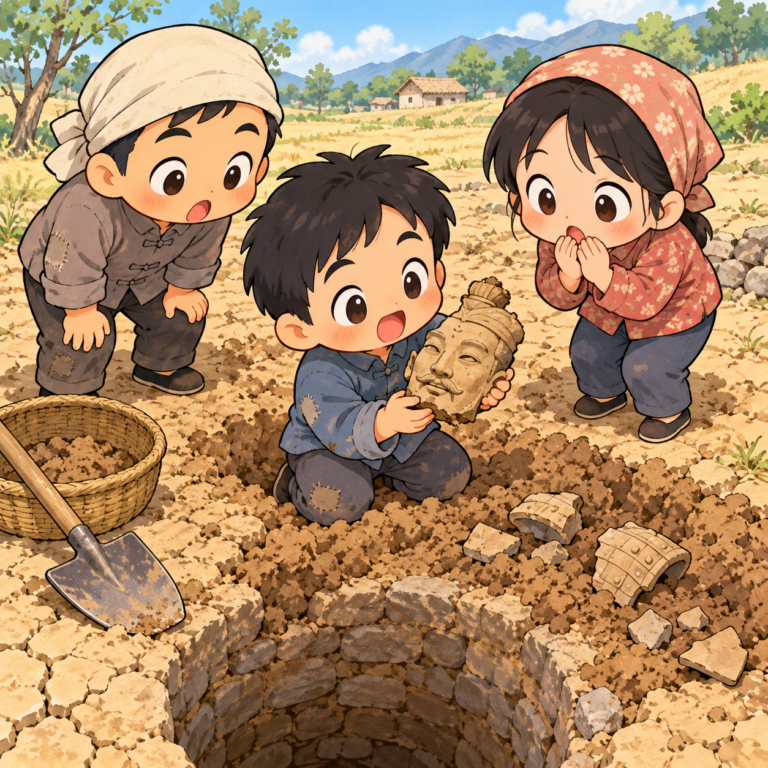 井戸掘りで見つかった地下軍団のイラスト