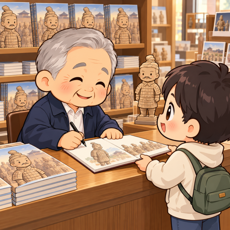 発見者は博物館のサイン係にのイラスト