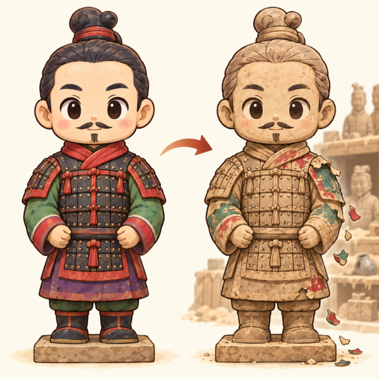 本当はカラフルだった兵馬俑のイラスト