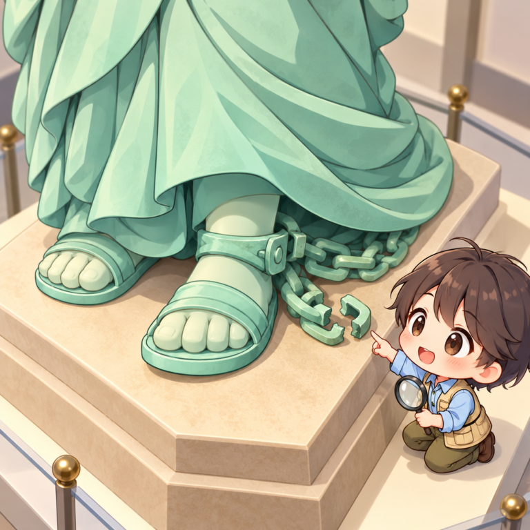 足元に隠れた砕けた鎖のイラスト