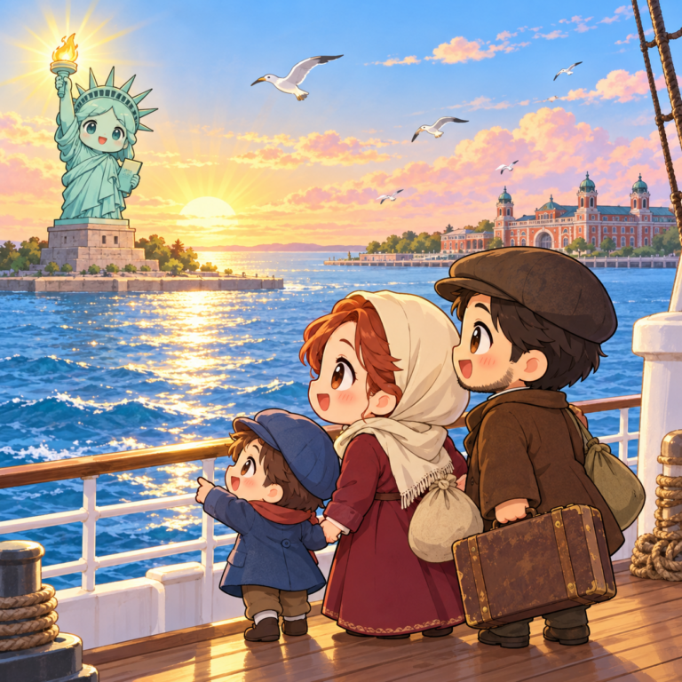 移民の象徴になるまでのイラスト