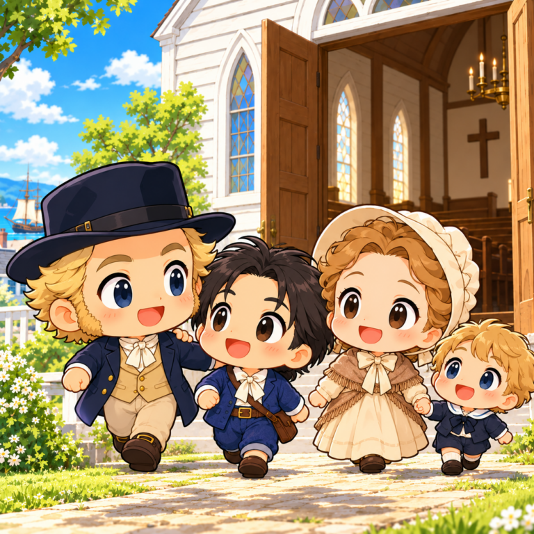 差別した教会を一家で去ったのイラスト