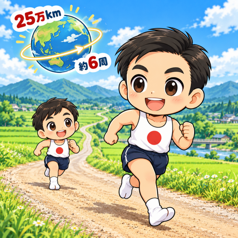 生涯で走った距離は25万kmのイラスト