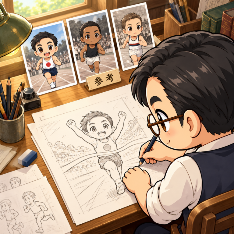 グリコのマークのモデルはのイラスト