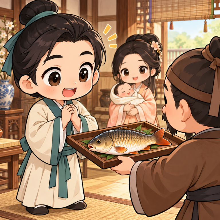 息子の名前は魚の「鯉」のイラスト