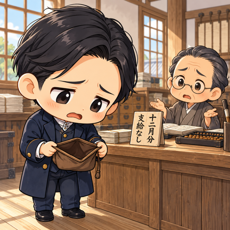 12月分の給料が出なかった役人のイラスト