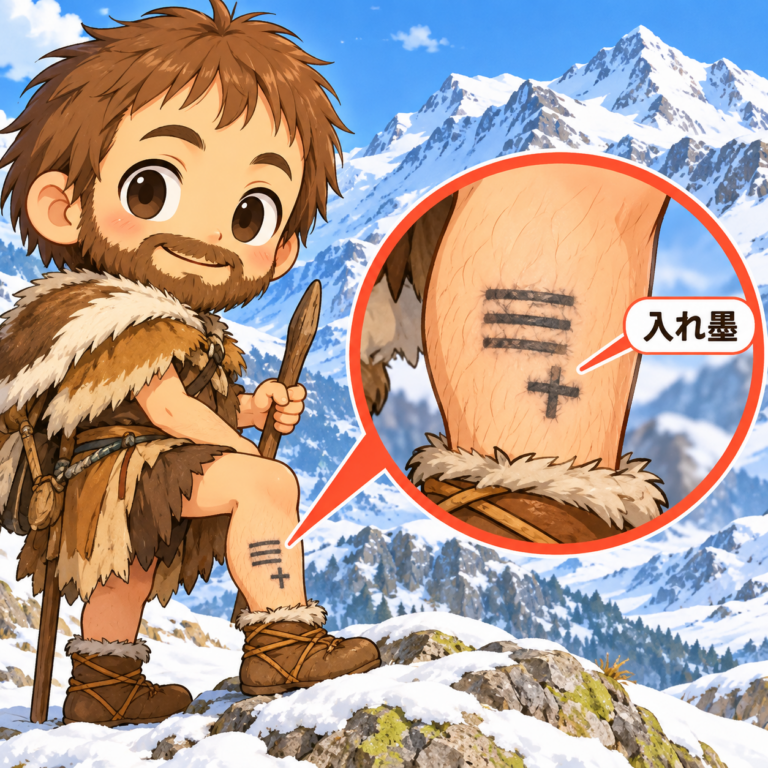 体に入れ墨が残るアイスマンのイラスト