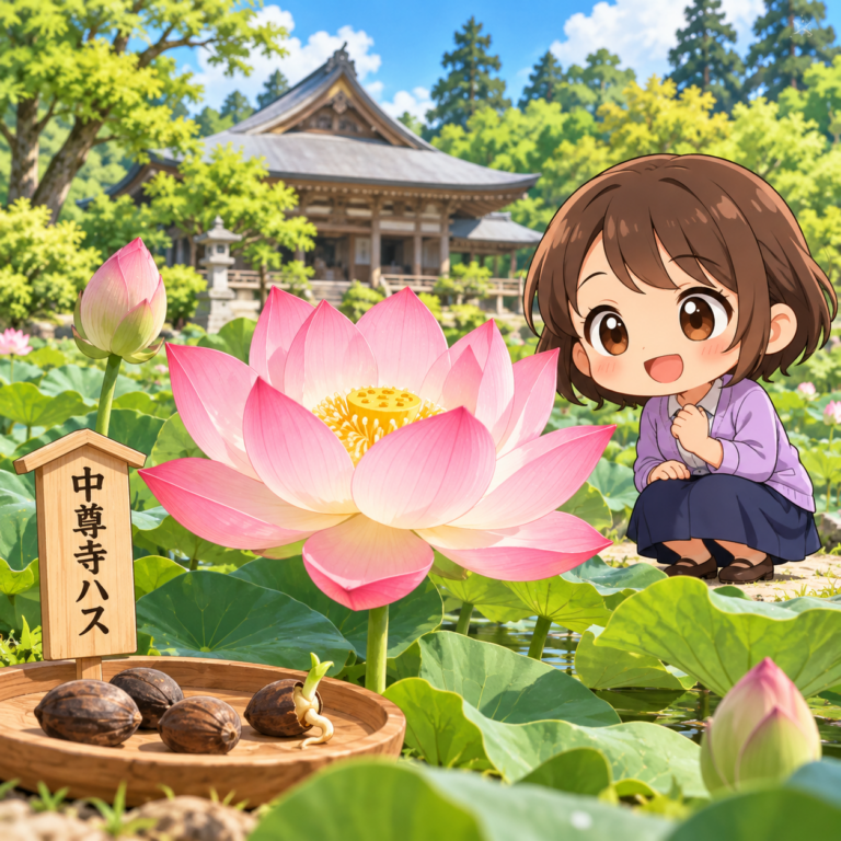 中尊寺のミイラとハスの種のイラスト
