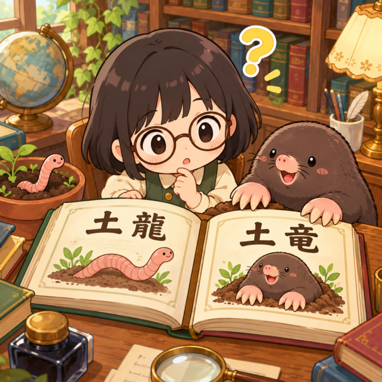 「土竜」の字とミミズの関係のイラスト