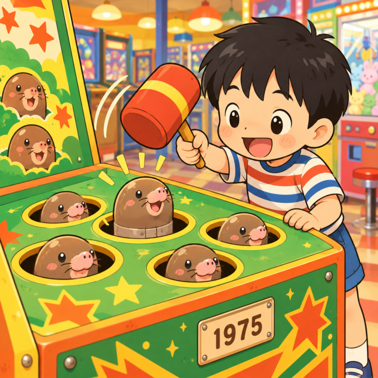 もぐらたたきは日本生まれのイラスト
