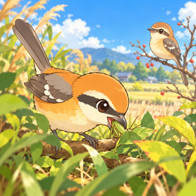 はやにえをメスから隠すオスのイラスト