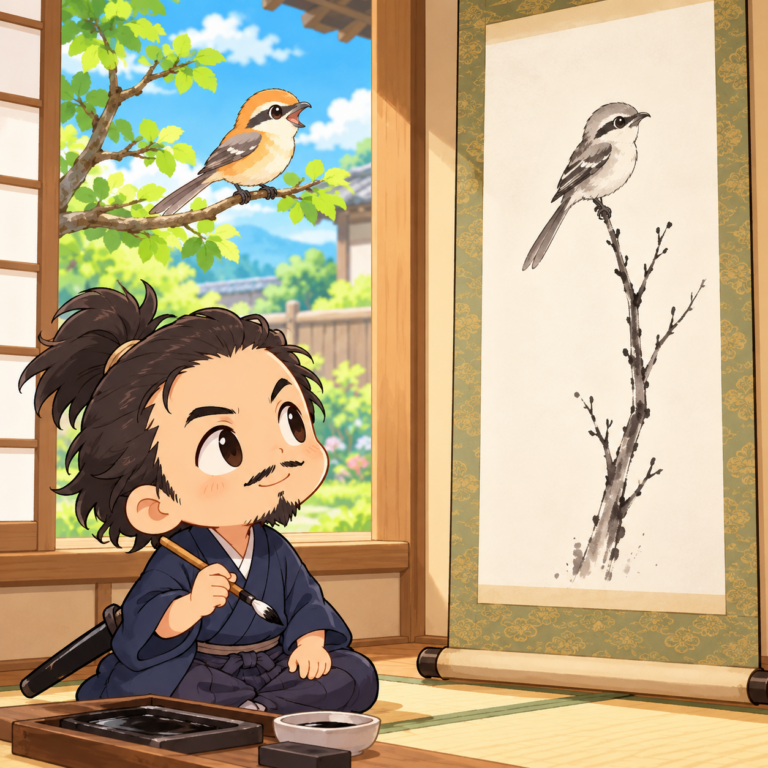 宮本武蔵が描いたモズの絵のイラスト