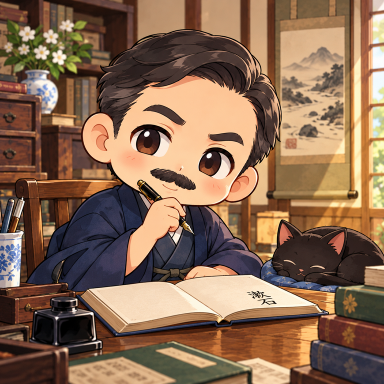 「漱石」は負けず嫌いの意味のイラスト