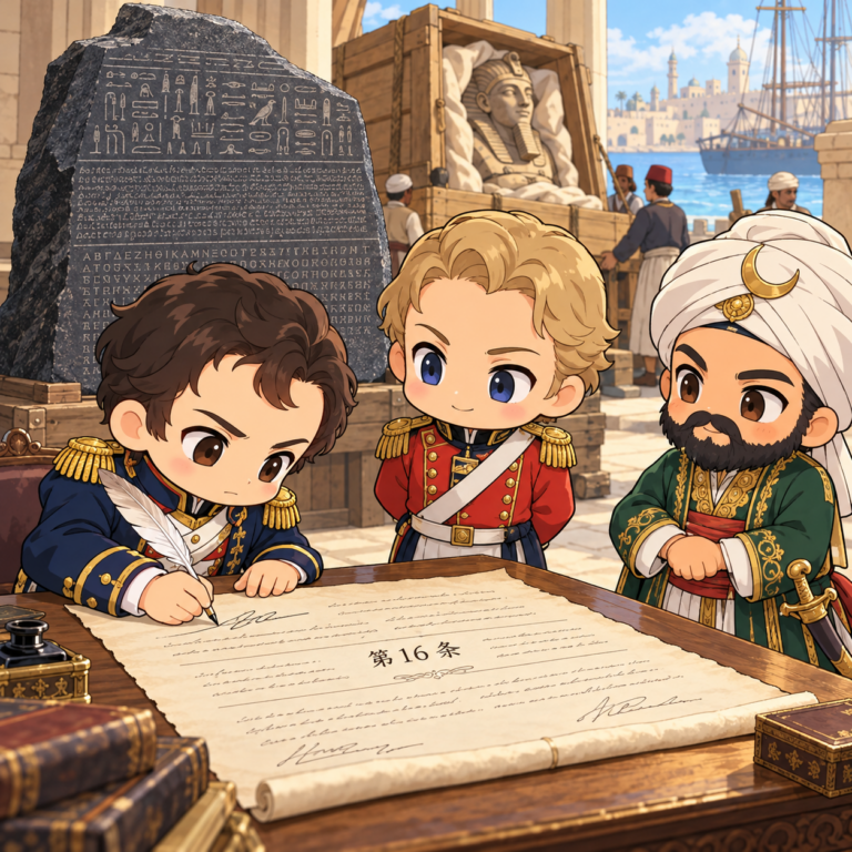 降伏条約の第16条で英国へのイラスト