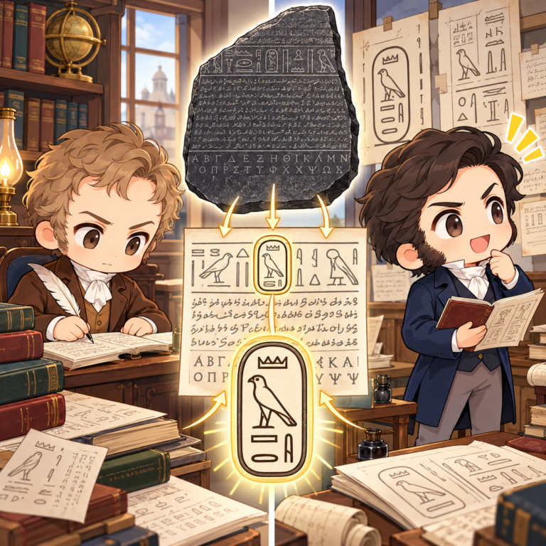 英仏の天才が競った解読のイラスト