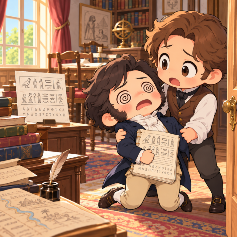 「わかったぞ!」と叫んで気絶のイラスト
