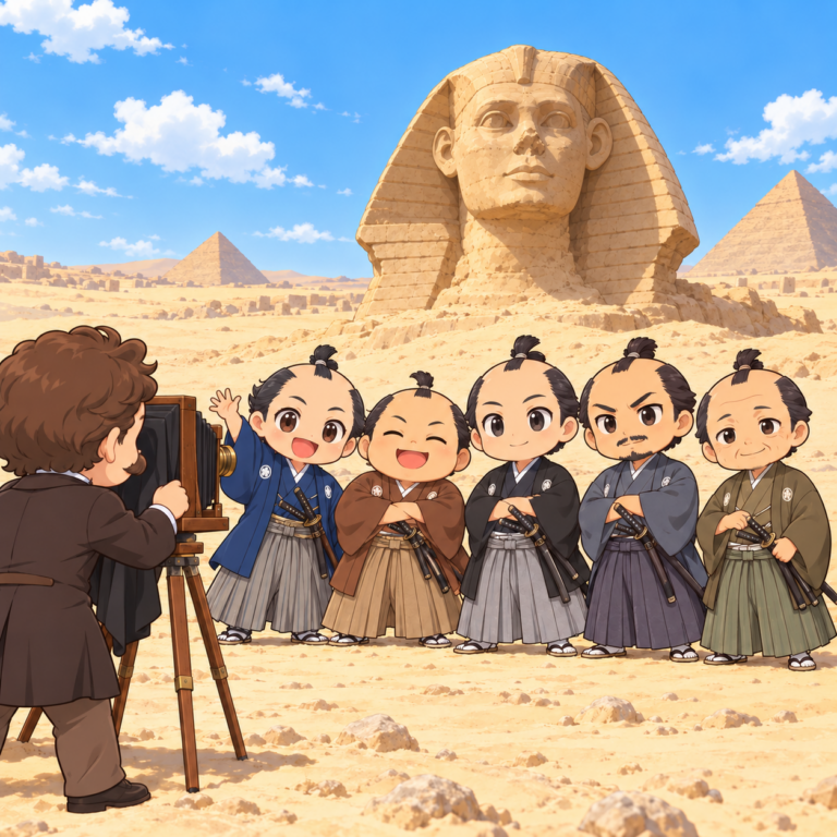 幕末の侍が記念写真を撮影のイラスト