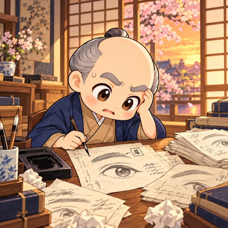 眉の一文に丸一日かかったのイラスト