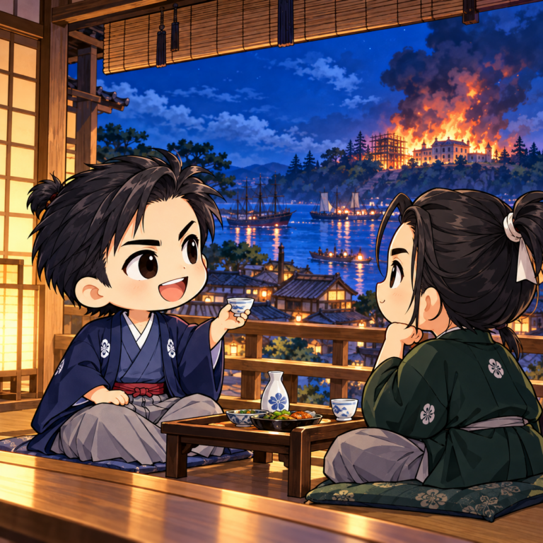 建設中の公使館を焼くのイラスト