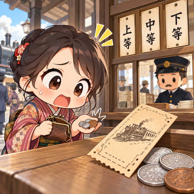 日本初の鉄道運賃は今のいくらのイラスト
